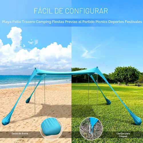 Miniatura 4 de Tienda de campaña familiar para playa, toldo para el sol, tienda de campaña grande desplegable para la playa, estabilidad, 4 postes con bolsa