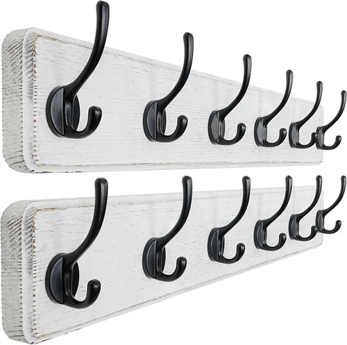 Miniatura 19 de Dseap Perchero de Pared: Moderno, Patentado, Resistente, 17.4" de Largo, Riel Colgador de Madera con 5 Ganchos Dobles para Abrigos de Invierno, Negro