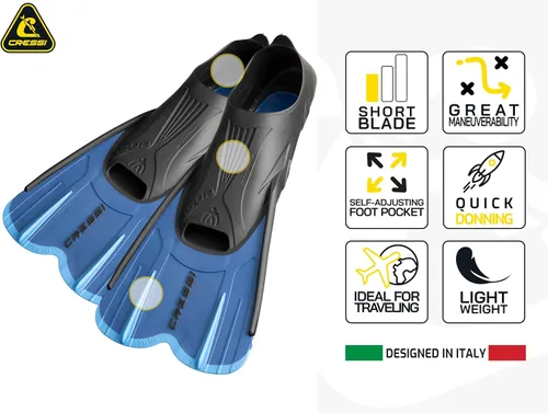 Miniatura 2 de Cressi - Aletas de natación cortas para adultos con bolsillo para pie completo y autoajustable - Perfectas para viajar - Agua Short: Fabricado