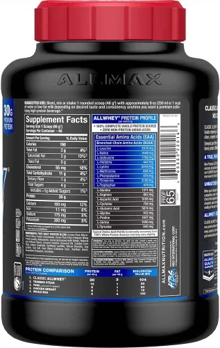Miniatura 3 de ALLMAX Classic ALLWHEY, Fresa - 5 lb - 30 gramos de proteína por cucharada - Sin gluten - Aprox. 49 porciones