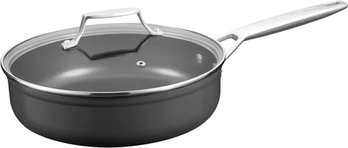 MsMk Sartén profunda de 3.5 cuartos de galón, sartenes duraderas de 10 pulgadas para refrescar la sartén vieja con tapa, borde profundo y recto,