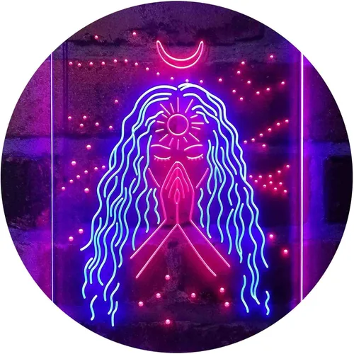 ADVPRO Psíquica Chica Luna Estrella Dormitorio Decoración Dual Color LED Neon Sign Azul y Rojo 8 x 12 Pulgadas st6s23-i4144-br
