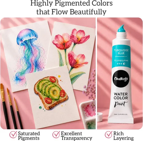 Miniatura 4 de Chalkola - Set de pintura de acuarela para adultos, niños, artistas principiantes y profesionales - Juego de 36 tubos de acuarela (12ml, 0.4oz), 10