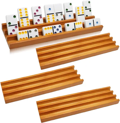 Exqline Bandejas de dominó de madera (juego de 4) – Soporte de azulejos de dominó premium para juegos de dominó de tren mexicano – Dominó no incluido