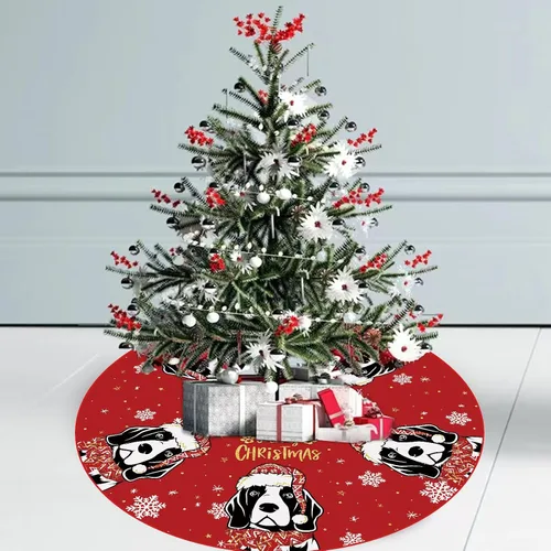 Miniatura 3 de Falda de árbol de Navidad roja con Beagle, falda de árbol navideño de invierno de 48 pulgadas para decoraciones navideñas de perros para interiores
