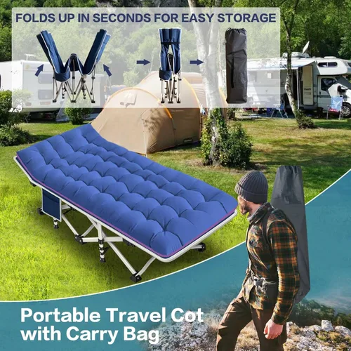 Miniatura 5 de Paquete de 2 catres de camping con colchón, cama cómoda, catre plegable, catres resistentes para dormir con bolsa de transporte para adultos