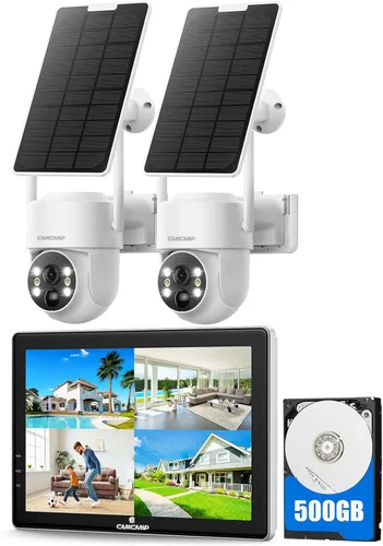 Miniatura 10 de Camcamp Solar Security Cameras Wireless Outdoor with 10" Monitor, 4 Cam Kit 100% Wire-Free, 360° View, Pan & Tilt, Solar-Powered, 10CH NVR, 2.4 &