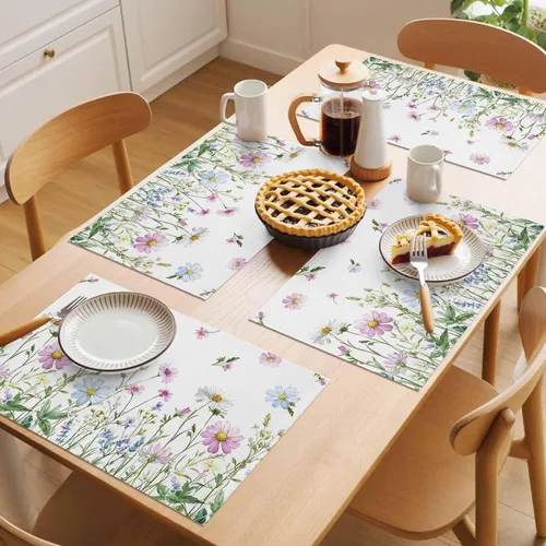 Miniatura 5 de Juego de 6 manteles individuales florales con flores de primavera, antideslizantes, lavables, coloridos manteles individuales de primavera para mesa