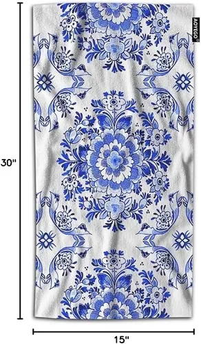 Miniatura 2 de AOYEGO Delft - Toalla de mano azul tradicional con flores florales en roseta circular, toallas de mano cobalto, ligera, decorativa, 30 x 15