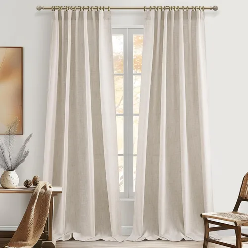Miniatura 17 de Cortinas translúcidas de lino beige blanco de 84 pulgadas de largo, 2 paneles, cortinas modernas con filtrado de luz y privacidad, riel de techo