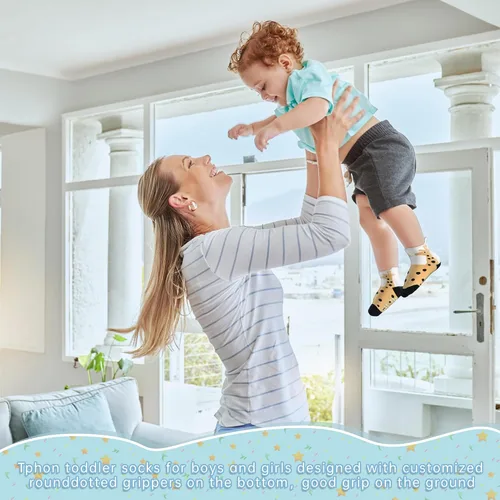 Miniatura 2 de Tphon Calcetines tobilleros antideslizantes para bebés y niños pequeños con agarres para niños y niñas, 12 pares para bebés y niños de 0 a 7 años
