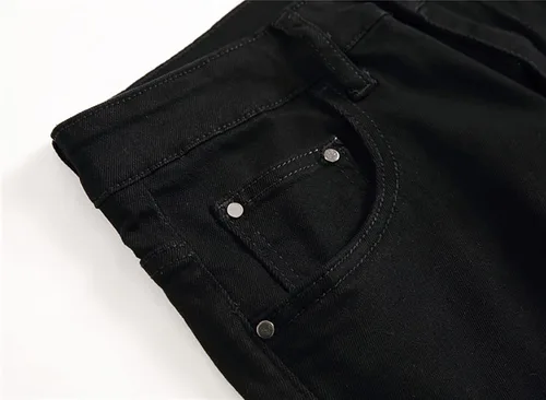 Miniatura 3 de Glstbv Pantalones de mezclilla ajustados de hip hop con agujeros rasgados para hombre, elásticos, ajustados y desgastados