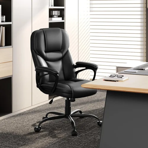 Miniatura 4 de Yaheetech Silla de oficina ejecutiva con respaldo alto, silla ergonómica de piel sintética para reuniones, asiento grande, base de metal resistente