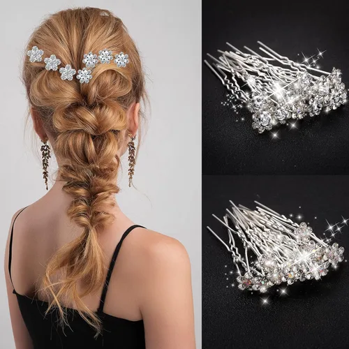 Miniatura 4 de 60 horquillas para el pelo de boda para novia, perlas plateadas, diamantes de imitación, flor de cristal, clips en forma de U, joyería de diamante