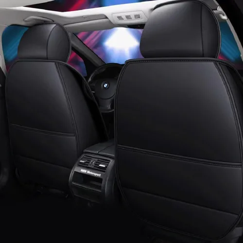 Miniatura 5 de Juego completo de fundas de asiento de coche de piel sintética de lujo para 5 asientos, ajuste universal (BK-rosa)