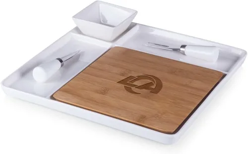 Miniatura 38 de Picnic TIME NFL Peninsula Tabla de cortar y bandeja para servir, tabla de queso, tabla de embutidos - plato de aperitivo, bambú y cerámica blanca