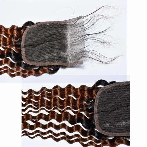 Miniatura 7 de Cabello humano virgen brasileño degradado 30 con cierre de encaje 4x4, 100% cabello virgen humano sin procesar, línea capilar prearrancada, cierre