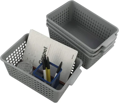 Miniatura 7 de Cestas de plástico para organizar, color gris, juego de 4