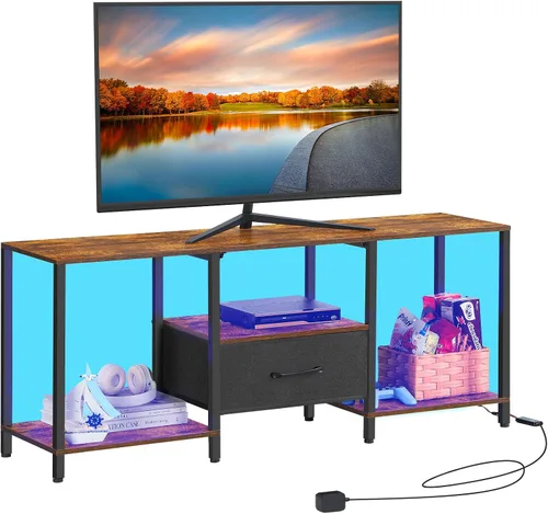 Miniatura 8 de LIANTRAL Soporte de TV negro para dormitorio con armario de almacenamiento de hasta 50 pulgadas, mesa consola de TV pequeña con tomas de corriente