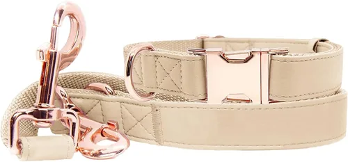 Miniatura 13 de Juego de collar y correa de cuero suave para perro (6.6 pies), elegante hebilla de metal resistente de oro rosa, correa de 4 longitudes ajustables