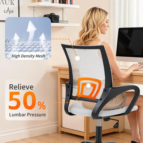 Miniatura 6 de BestOffice Silla de oficina ergonómica de malla para computadora, soporte lumbar, taburete ejecutivo ajustable, silla giratoria con ruedas