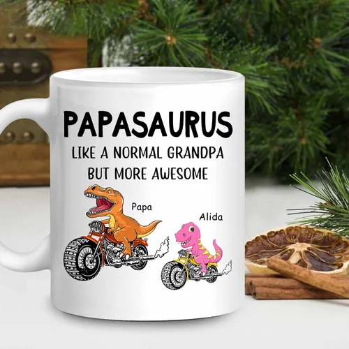 Miniatura 3 de WHIDOBE Taza Papasaurus personalizada (1 niño) Taza personalizada de 11 oz 15 onzas para abuelo, regalo personalizado para abuelo, hombres, él