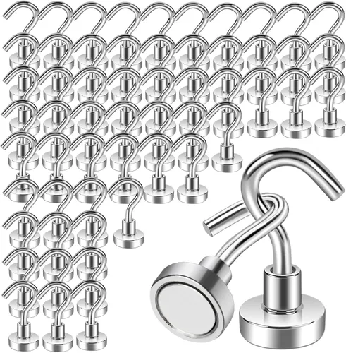Miniatura 13 de Paquete de 22 ganchos magnéticos negros resistentes, ganchos magnéticos de 25 libras para colgar, imán de neodimio fuerte con ganchos para cabina