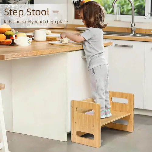 Miniatura 4 de Juego de mesa y silla para niños, mesa y silla de destete Montessori, silla de escritorio pequeña de bambú natural, juego de mesa de actividades