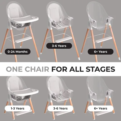 Miniatura 6 de Silla alta de Children Of Design - Trona de bebé 6 en 1 no reclinable para bebés y niños pequeños, madera moderna, fácil de limpiar, bandeja