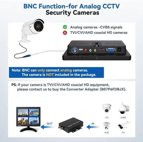 Miniatura 5 de Eyoyo Monitor pequeño de 8 pulgadas, pantalla de cámara de seguridad mini IPS de 1024x768 4:3 con soporte de entrada HDMI VGA AV BNC y control