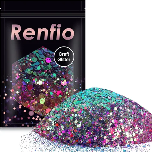 Miniatura 15 de Renfio Chameleon Purpurina Gruesa con Brillo, Juego de Purpurina de Resina de 16 Colores que Cambian de Color, Cada uno 10g/0.35oz, Copos