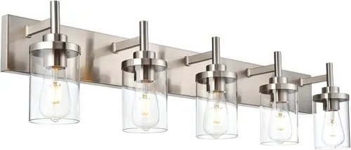 Miniatura 12 de Lámpara de tocador de baño sobre espejo, lámparas de pared de baño negras, iluminación moderna con pantalla de vidrio transparente, aplique de pared