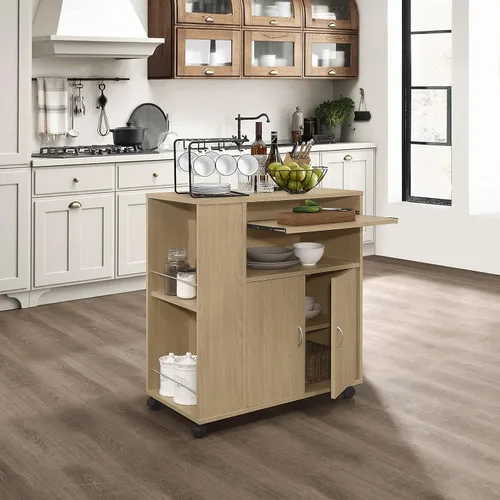 Kings Brand Furniture - Carrito rodante de isla de cocina con ruedas con gabinete de almacenamiento, haya