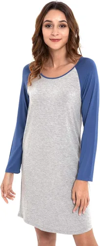 Miniatura 3 de LazyCozy Camisones de bambú para mujer, camisa de noche de manga larga, ropa de dormir suave, ligera, cuello redondo, vestido de noche