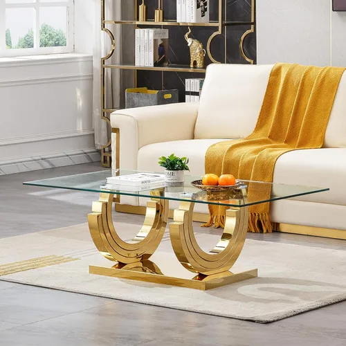 Miniatura 63 de SSLine Mesa auxiliar de cristal de lujo para sala de estar, mesa auxiliar moderna dorada con base de pedestal de acero inoxidable en forma de flor