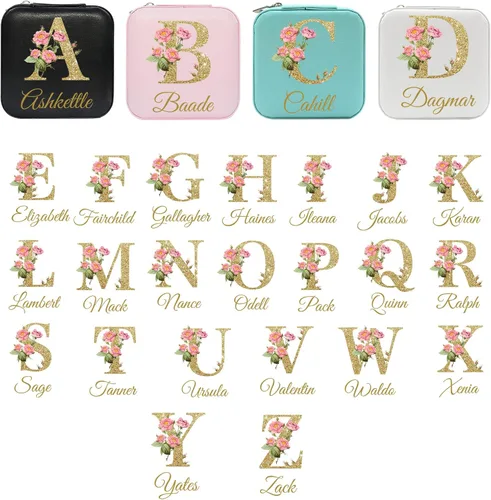 Miniatura 16 de Joyero personalizado con nombre, joyero de viaje portátil personalizado, organizador de joyas de cuero, cajas de dama de honor, boda, regalo