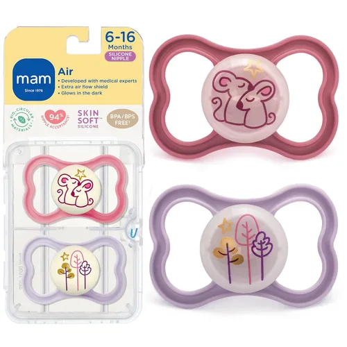 Miniatura 9 de MAM Air Night & Day Chupete para Bebé, para Piel Sensible, Brilla en la Oscuridad, 6-16 Meses, Niña, 4 Unidades Rosa rosa/polvo de hadas/iris morado