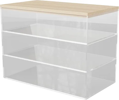 Miniatura 13 de Martha Stewart Brody - Contenedores organizadores de plástico con tapas de madera de paulownia para oficina en casa, cocina o baño, paquete de 3