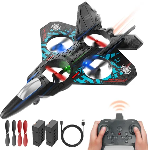 BEZGAR Drones para niños | Avión RC de 2.4 GHZ, avión de control remoto, helicóptero RC, juguete de caza de 360° con navegación LED de colores, azul