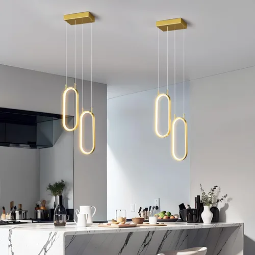 Miniatura 3 de Lámpara colgante de cocina moderna con 2 anillos, lámpara colgante ovalada para cocina, isla, dormitorio, sala de estar, comedor