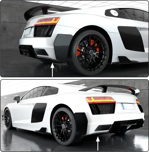 Miniatura 2 de Divisor de parachoques trasero de fibra de carbono para Audi R8 V10 Gen 2 2 puertas Coupe Spyder Convertible 2016-2018 personalizado CF alerón aletas