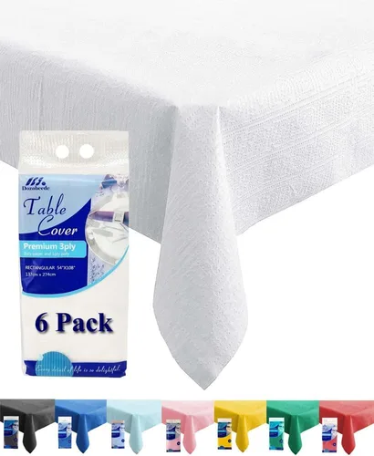 Miniatura 5 de [Paquete de 6] Manteles Cuadrados Negros de 54x54 Pulgadas, Mantel de Mesa de Papel Desechable para Mesas Cuadradas y Redondas, Cubierta de Mesa