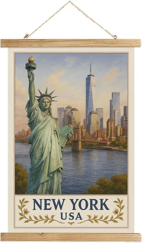 Miniatura 31 de Buenos Aires Argentina - Póster artístico de pared, impresión vintage de viaje con monumento a Obelisco, rollo colgante de lienzo de lino con marco