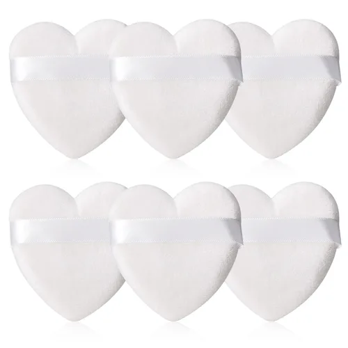 Miniatura 30 de 6 piezas de soplo de polvo para cara suave en forma de corazón para polvo suelto, polvo mineral, polvo corporal, terciopelo, base cosmética, 6
