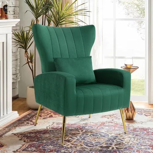 Miniatura 19 de Sillas decorativas de terciopelo con respaldo de ala y almohada lumbar, sillón moderno para sala de estar, dormitorio, silla auxiliar de recepción