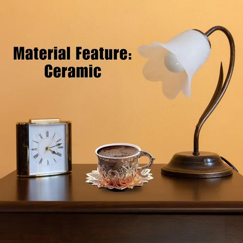 Miniatura 5 de Juego de 6 tazas de café expreso turco otomano con platillos y soportes, diseño de mármol marrón, porcelana árabe, griega, mini taza de café griega