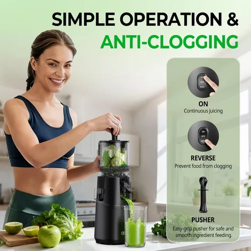 Miniatura 5 de Exprimidor de prensa en frío, máquinas exprimidoras WETIE con canal de alimentación grande de 5.3 pulgadas para frutas y verduras enteras, extractor