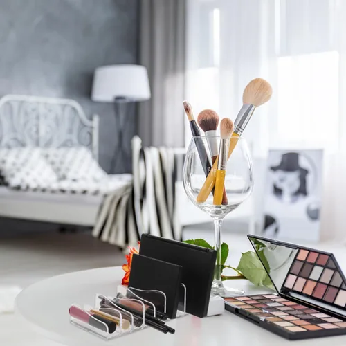 Miniatura 5 de 2 paletas de sombra de ojos divididas, soporte organizador de maquillaje, estante de almacenamiento para cosméticos, lápiz labial, esmalte de uñas