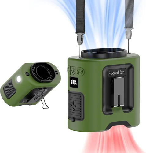 Miniatura 14 de Socool - Ventilador portátil de 10 000 mAh, clip para cinto, batería recargable, 5 velocidades, linterna, para el cuello, manos libres, 40 horas