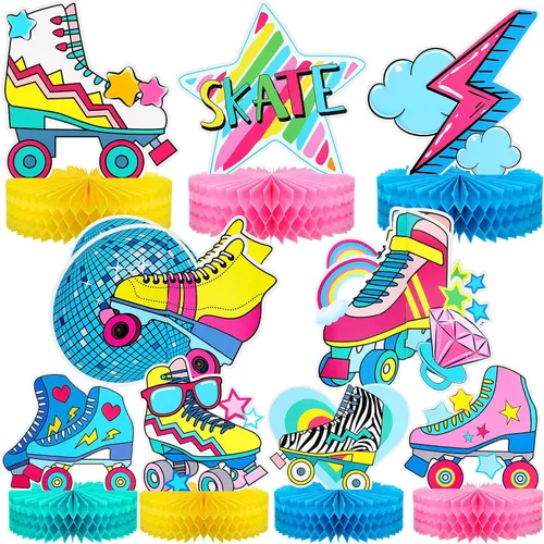 Hotop 9 piezas de decoraciones de fiesta de patinaje sobre ruedas de los años 90, centros de mesa retro de los años 80 y 90 para fiestas de